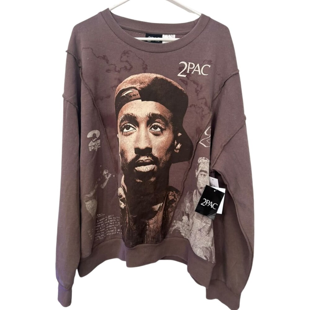 Tupac Shakur Crewneck Sweatshirt Mens Large Brown 2PAC Sweater Preppy Y2K New